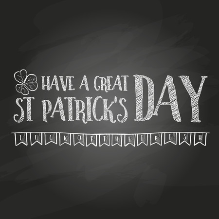 Lettring for Saint Patricks Day, with string of flags, clover leaf. Dark backgroundのイラスト素材