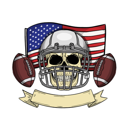 Sketch color skull american footballのイラスト素材