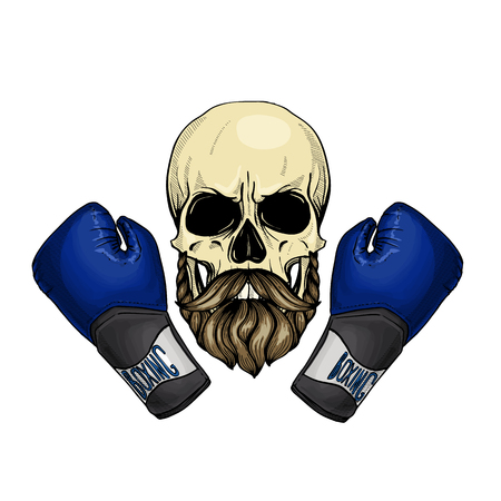 Color angry skull with boxing glovesのイラスト素材
