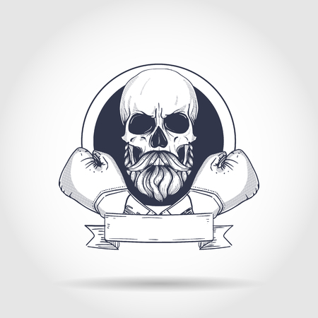 Hand drawn skull with boxing glovesのイラスト素材