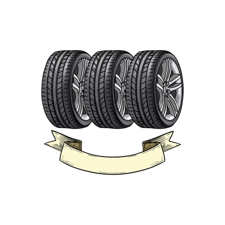 Hand drawn sketch, color racer wheelsのイラスト素材
