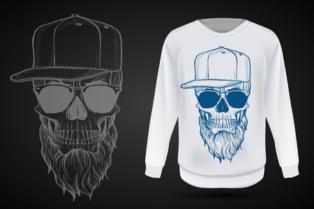 Angry skull with beard, hat and sunglasses . Vector illustration, EPS 10のイラスト素材