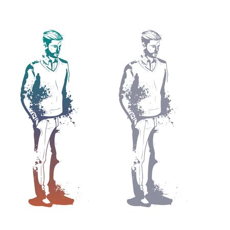 Vector man model dressed in pullover, pants and shoes, splash stileのイラスト素材