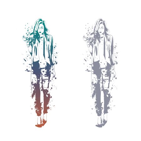 Sketch of Fashion look girls with splashesのイラスト素材