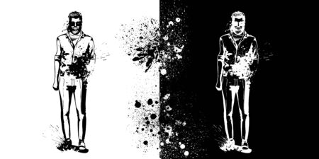 Vector man model dressed in pants, t-shirt and moccasins, splash stileのイラスト素材