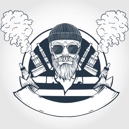 Sketch of hipster with vaporizer cigaretteのイラスト素材