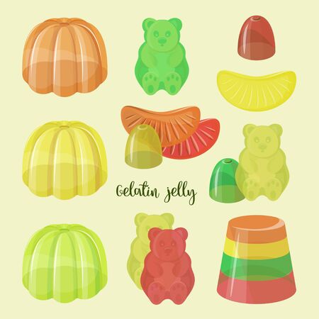 Set of beautiful realistic jelly assortement. Sweet candy food. Vector illustration.のイラスト素材