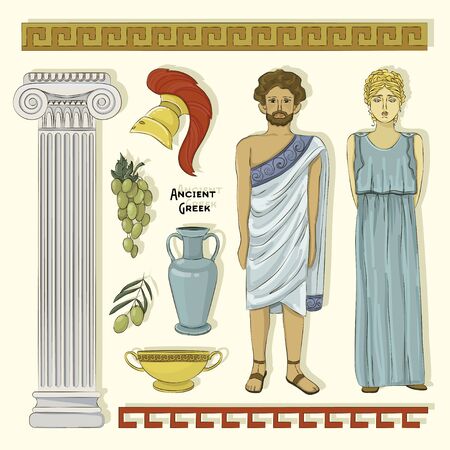 Greek Landmarks and Culture. Athens in Greece illustration. Traditional costume.のイラスト素材