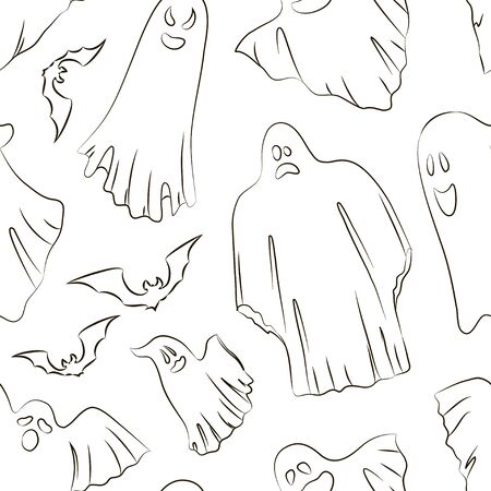 Whisper Ghost hand draw pattern. Ghost character Costume evil or Character creepy funny cute.のイラスト素材