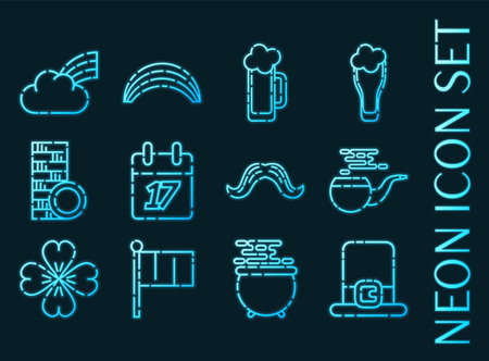 St set icons. Blue glowing neon style.のイラスト素材
