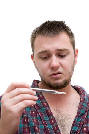 very sick man on white backgroundの写真素材