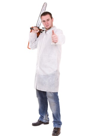 killer doctor isolated over white backgroundの写真素材