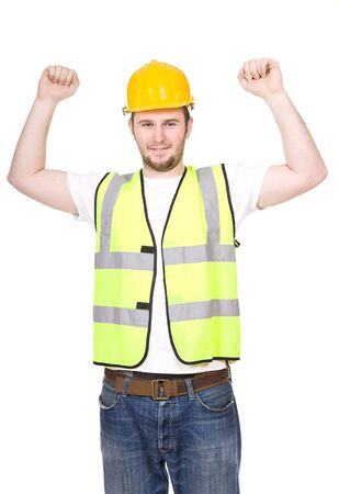 young worker over white backgroundの写真素材