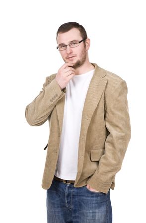 casual man standing on white backgroundの写真素材