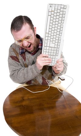 silly nerd over white backgroundの写真素材