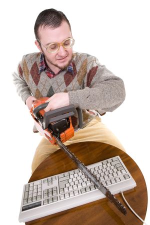 silly nerd over white background