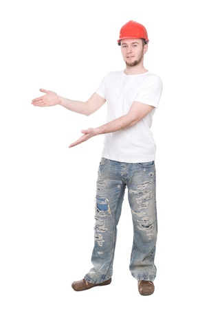 toung adult worker over white backgroundの写真素材