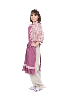 young adult woman doing housework over white backgroundの写真素材
