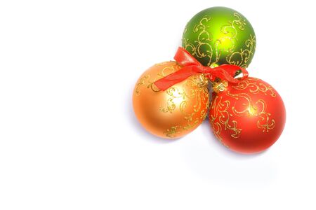 Christmas balls with red ribbonの写真素材