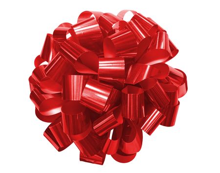 Red ribbon for gifts isolated on whiteの写真素材