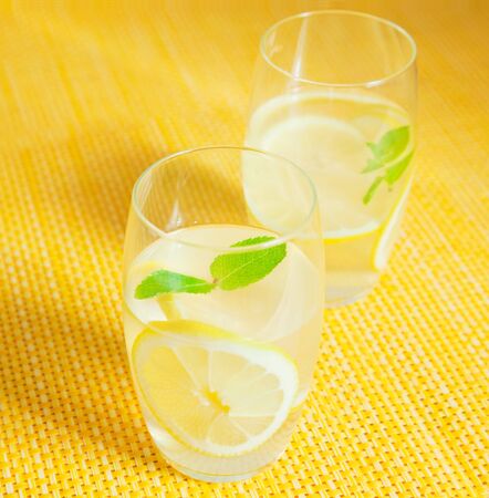 Refreshing lemonade with mint leavesの写真素材