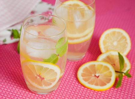 Refreshing lemonade with mint leavesの写真素材