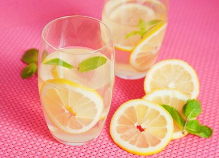 Refreshing lemonade with mint leavesの写真素材