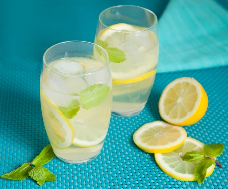 Refreshing lemonade with mint leavesの写真素材