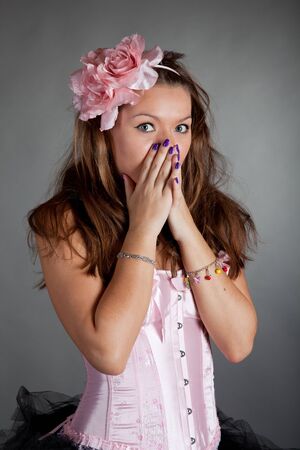 Portrait of the young surprised girlの写真素材