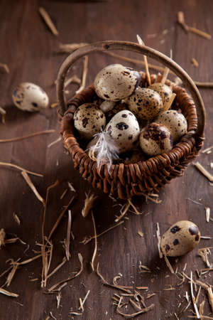 Fresh organic eggs in the basket. Rustic still lifeの写真素材