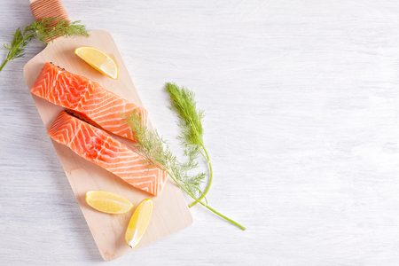 Fresh organic salmon ready for cookingの写真素材