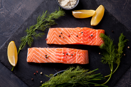 Fresh organic salmon ready for cookingの写真素材