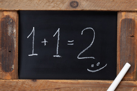 Retro school old chalkboard with math problem. Back to school conceptの写真素材
