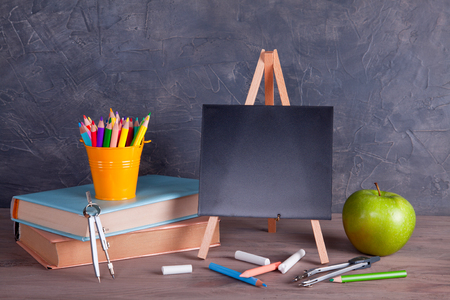 School supplies for the beginning of classes. Back to school concept with copy space.の写真素材