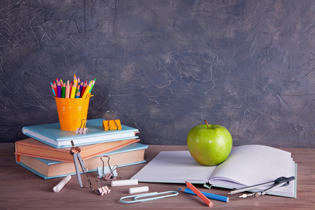School supplies for the beginning of classes. Back to school concept with copy space.の写真素材