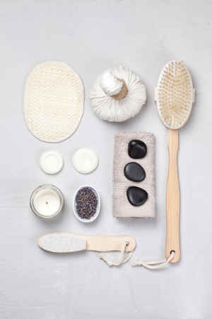 Set of traditional spa products. Natural body care conceptの写真素材