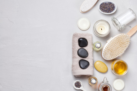 Set of traditional spa products. Natural body care conceptの写真素材