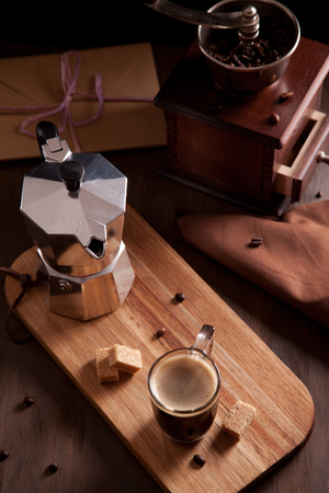 Fresh morning coffee. top viewの写真素材