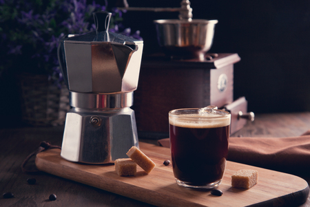 Fresh morning coffee. top viewの写真素材