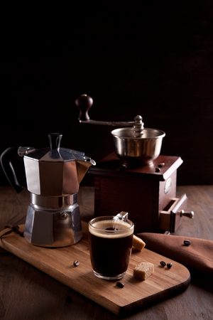 Fresh morning coffee. top viewの写真素材