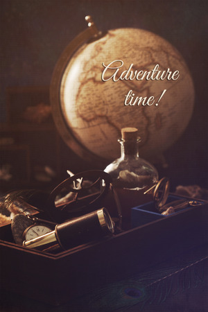 Adventure concept with retro traveling and sailing accessoriesの写真素材