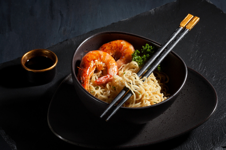 Freshly cooked instant noodles. Asian cuisineの写真素材