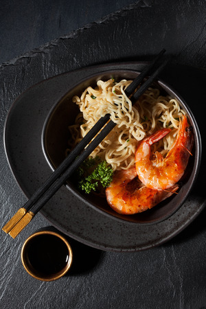 Freshly cooked instant noodles. Asian cuisineの写真素材