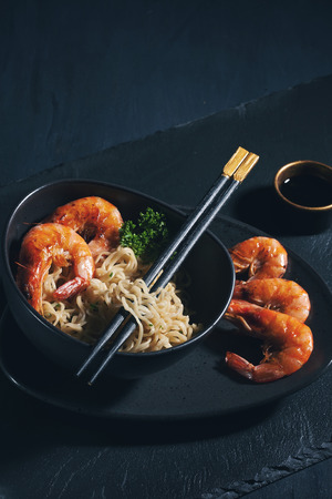 Freshly cooked instant noodles. Asian cuisineの写真素材