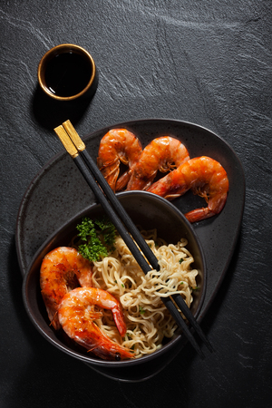 Freshly cooked instant noodles. Asian cuisineの写真素材