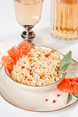 Freshly cooked instant noodles. Asian cuisineの写真素材