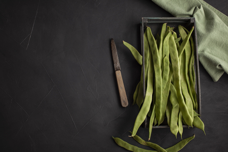 Flat green beans. Raw vegetables rich in proteins, Healthy diet conceptの写真素材