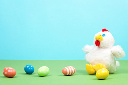 Easter decoration over the pastel background. Easter celebration conceptの写真素材