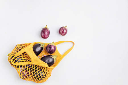 Varieties of organic eggplant crop. Buy local concept. Sustainable, plastic free, zero waste...