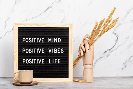 Positive mind, vibes, life motivational quote on the letter board. Inspiration textの写真素材